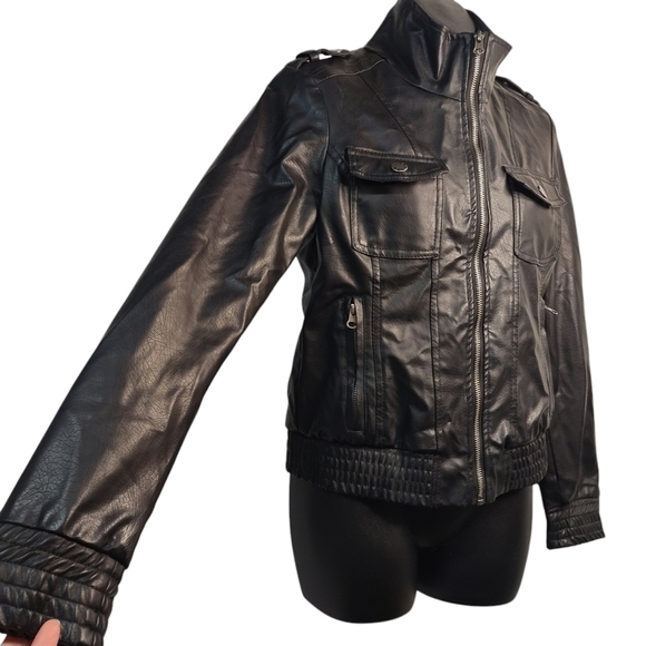 Miss London Women's Black Faux Leather Bomber/Biker Jacket Size M - Picture 4 of 9
